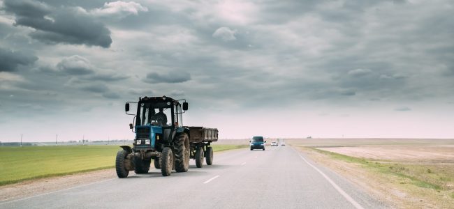 tractor; highway; road; cars