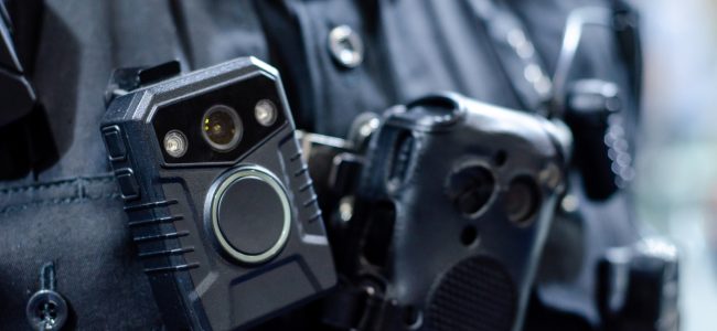 Close-up of police body camera